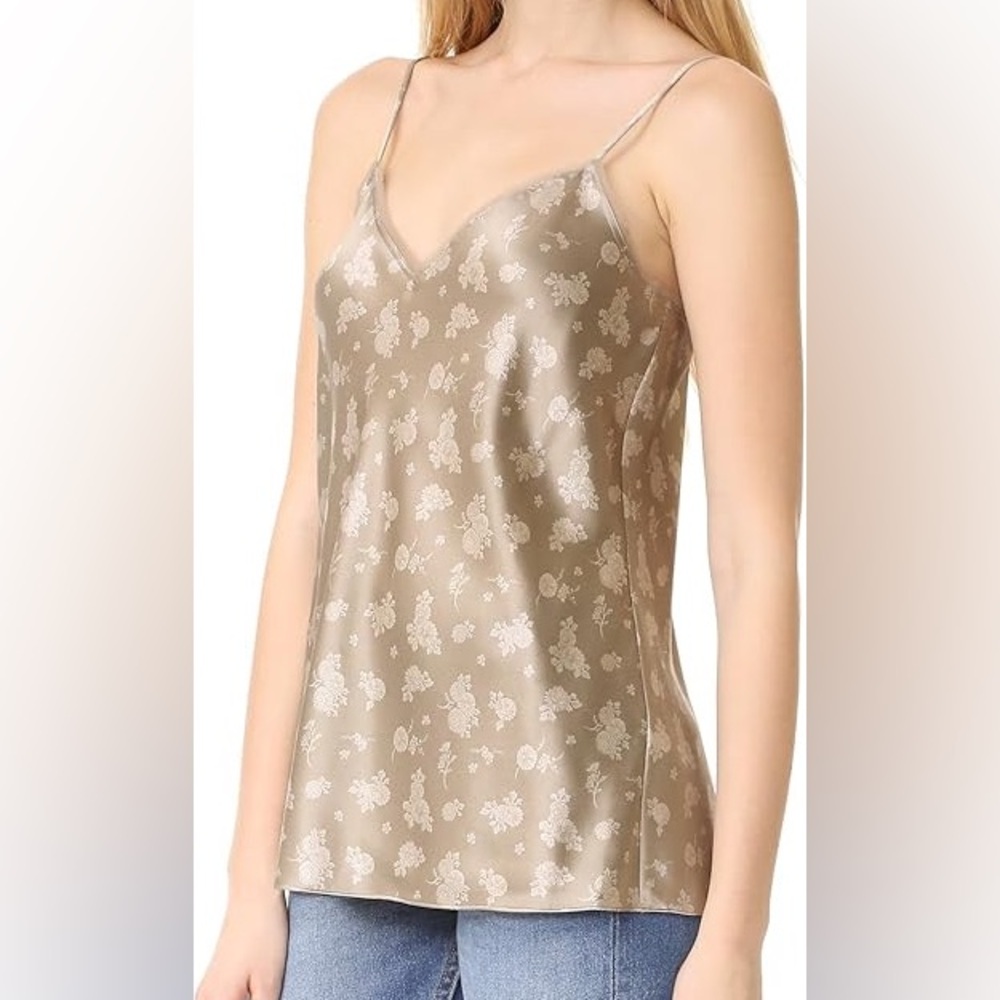 Vince Calico Silk Satin Floral V-Neck Cami Tank Top